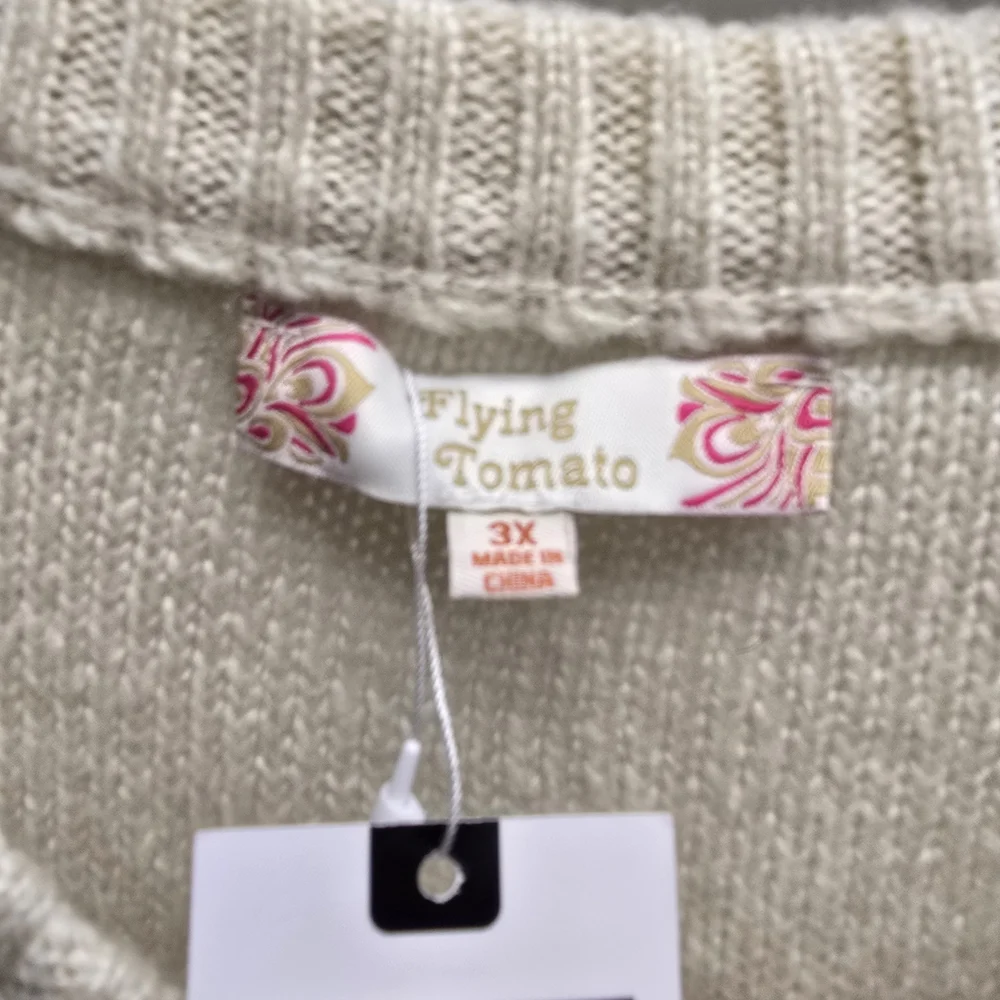 Flying Tomato Cream Knit Puff Sleeve Mini Sweater Dress - Picture 3 of 4